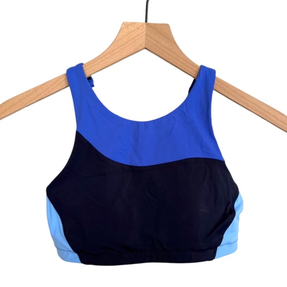 NWOT Athleta Freestyle Colorblock High Neck Bikini Top in Blue Colorblock New - Picture 1 of 5